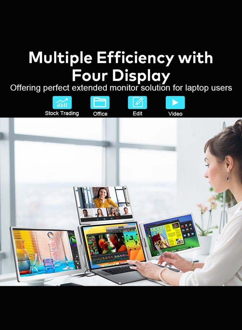 HILUKE 16" Laptop Screen Extender, Just 1 Cable for 3 Screens Quad Monitor, 1200P FHD Screen Extender for 12"-18.5" Laptops, Triple Portable Monitor for Wins/Mac M1|M2|M3|M4|M5 - Image 4